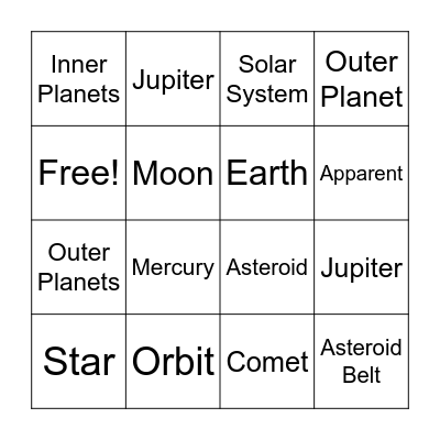 Topic 6: Solar System Bingo Card