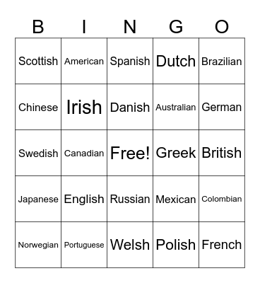 World Wide Bingo Card