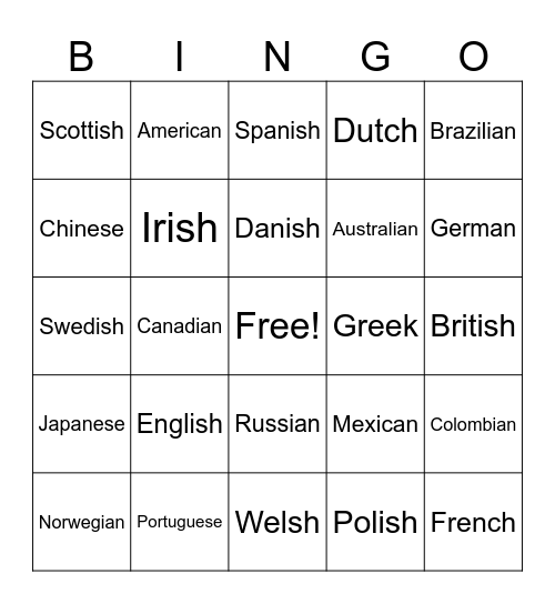 World Wide Bingo Card