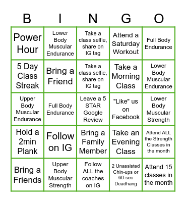 TRUHit Fitness Bingo Card