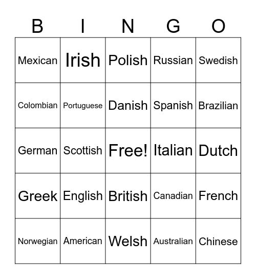 World Wide Bingo Card
