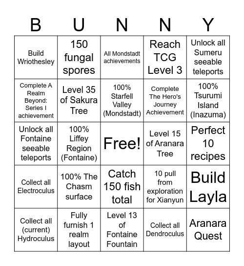 Bunny Bingo Card