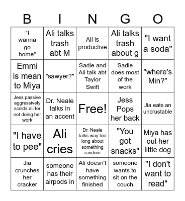 English Bingo Card