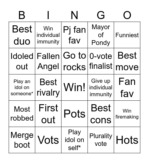 Survivor org bingo! Bingo Card