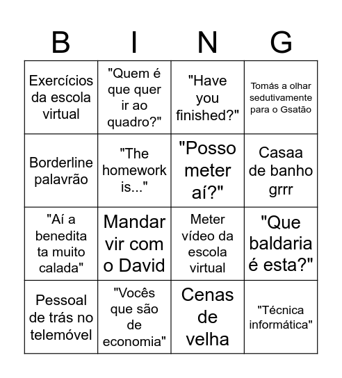 Bingo de Inglês Bingo Card