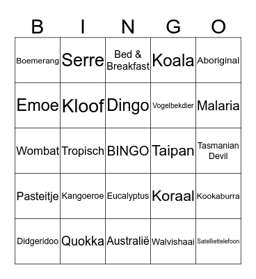 Australië Bingo Card