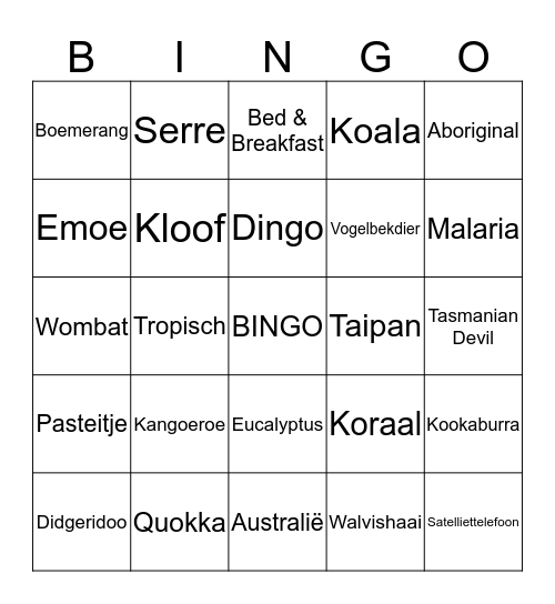 Australië Bingo Card