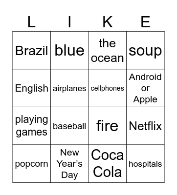 Do you like...? [3] Bingo Card