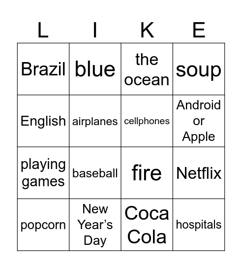 Do you like...? [3] Bingo Card