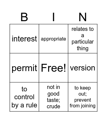 Language! Live Unit 6 Vocabulary Bingo Card