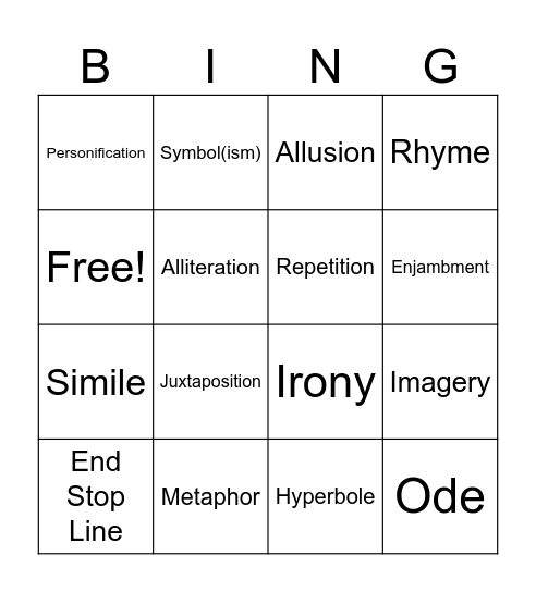 Figurative Language Bingo Card