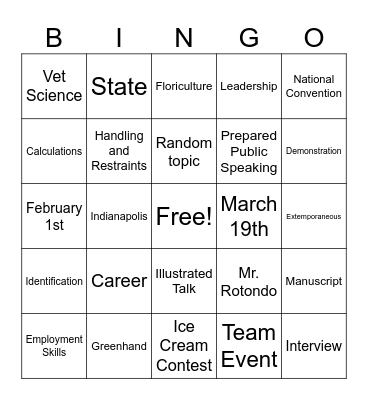 January Chapter Meeting Bingo Card