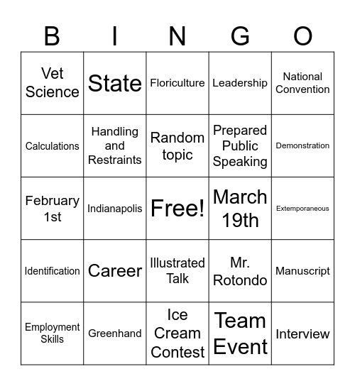 January Chapter Meeting Bingo Card