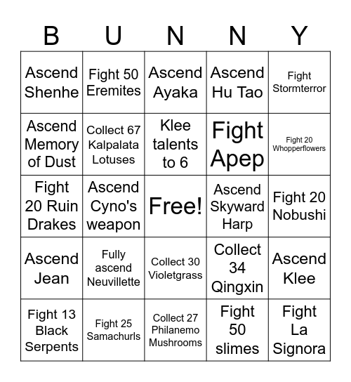 Bunny Mini Bingo Card