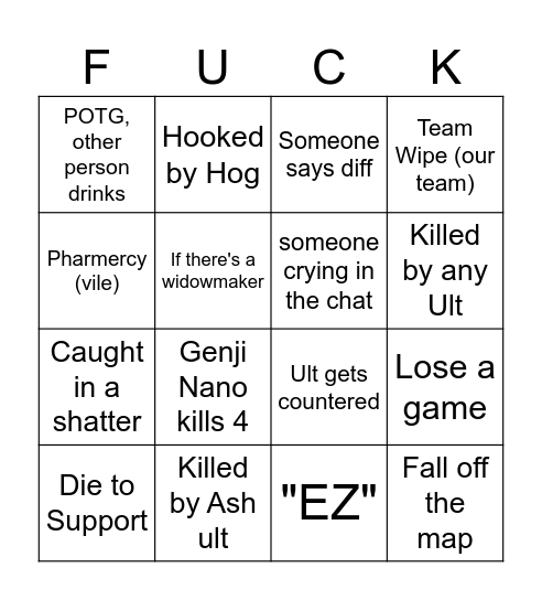 Overwatch Drinking Game Bingo Card