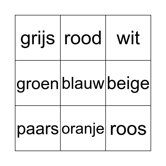 Kleuren Bingo Card