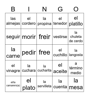 En El Restaurante Bingo Card