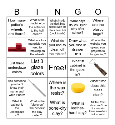 Pottery Room Bingo Card