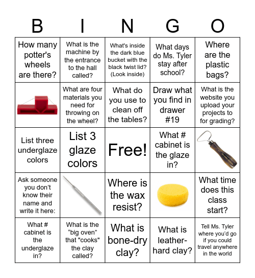 Pottery Room Bingo Card