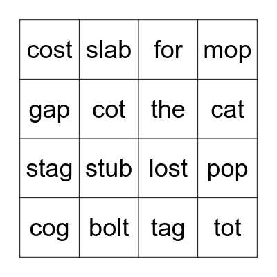 Word list 2 Bingo Card
