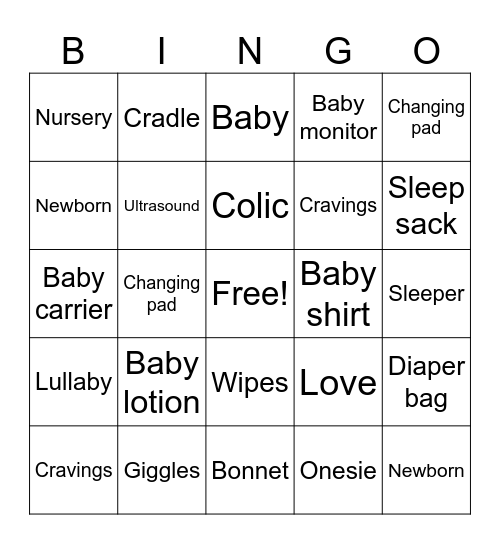 Jessica & Brody's Baby Shower BINGO Card