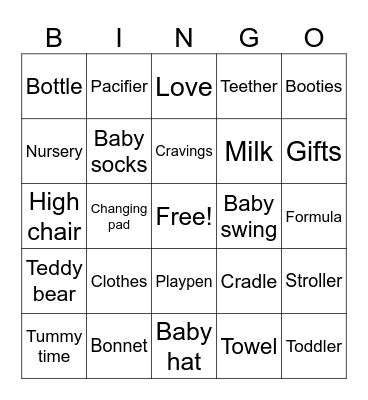Jessica & Brody's Baby Shower BINGO Card