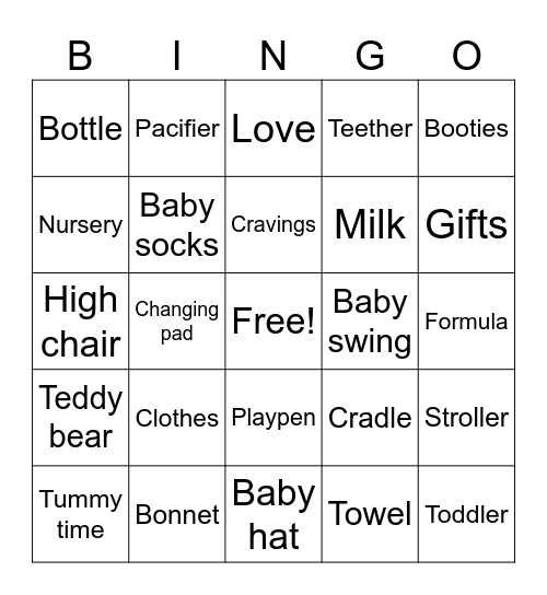 Jessica & Brody's Baby Shower BINGO Card