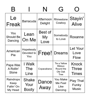 70s Songs pt.2 Bingo Card