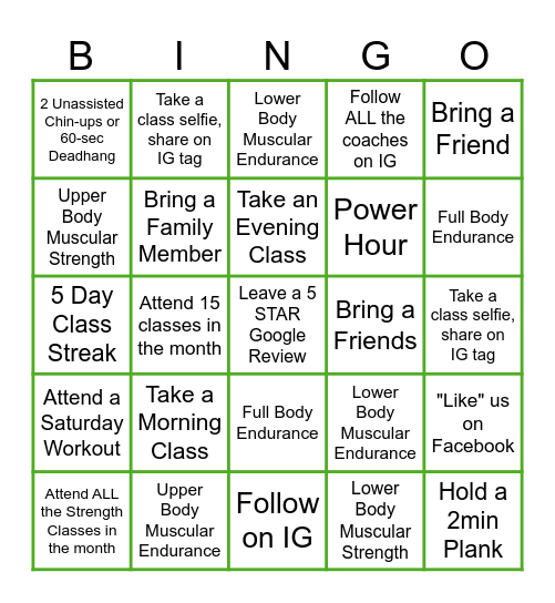 TRUHIT FITNESS Bingo Card
