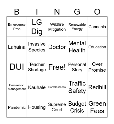 State of the State Bingo Card