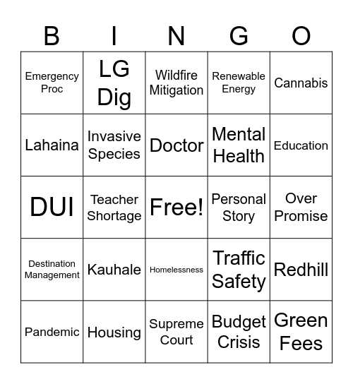 State of the State Bingo Card