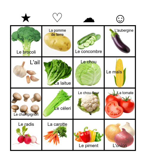 Les légumes Bingo Card