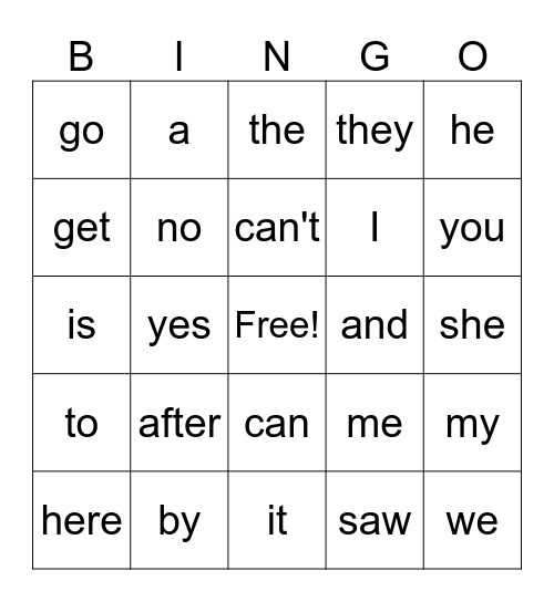 Set 1 Bingo Card