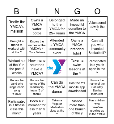YMCA Bingo Card