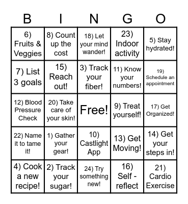 Winter Health Challenge Bingo Card
