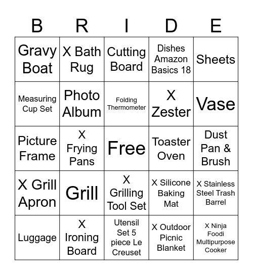 Ashley And Alex's Bridal Shower Bingo Card