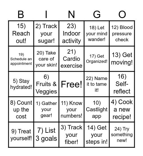 Winter Health Challenge Bingo Card