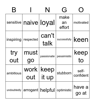 Vocabulary Bingo Card