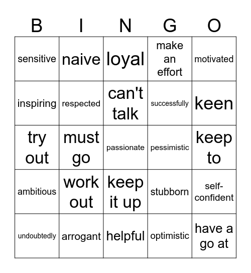 Vocabulary Bingo Card