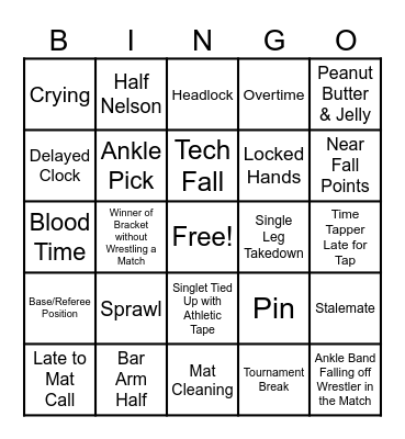 Wrestling Bingo Card