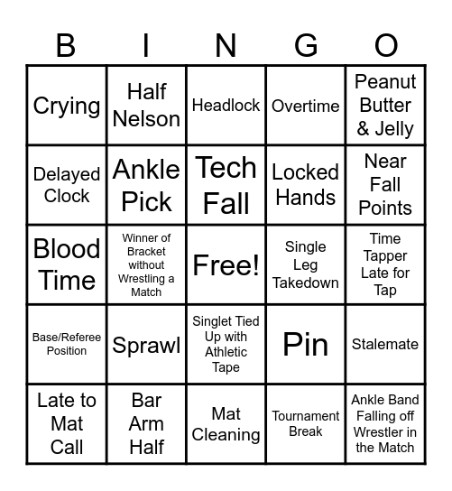 Wrestling Bingo Card