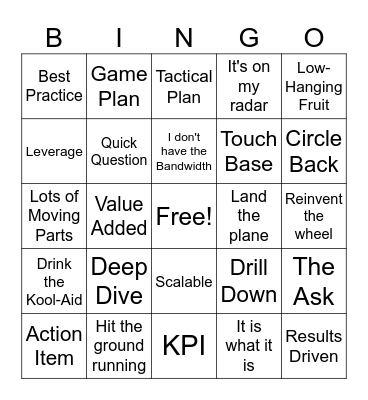 Corporate Jargon Bingo Card