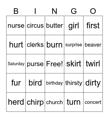 ER, IR, UR BINGO Card