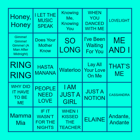 ABBA Music Bingo Card