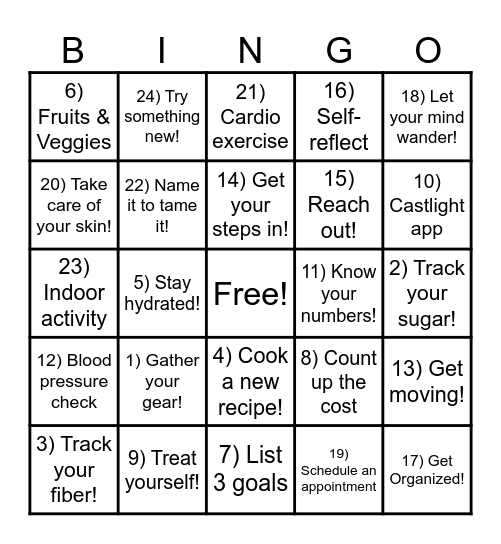 Winter Health Challenge Bingo Card