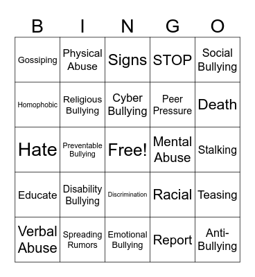 Anti-Bullying B I N G O Bingo Card