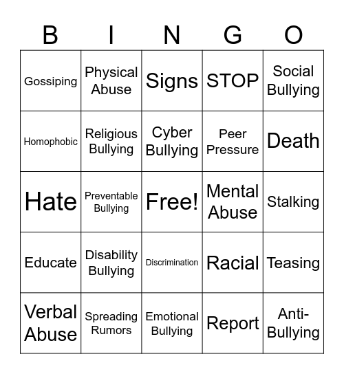 Anti-Bullying B I N G O Bingo Card