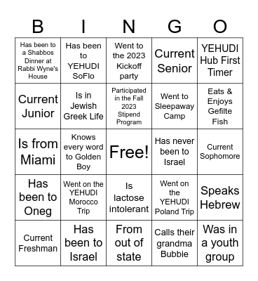YEHUDI Bingo! Bingo Card