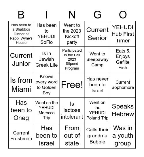 YEHUDI Bingo! Bingo Card