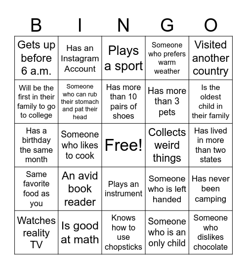 Mingle Bingo! Bingo Card